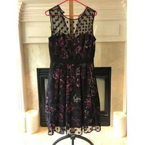 Eliza J Women’s Retro Vibes Pink Floral and Black Lace Polka Dot Sleeveless Tank